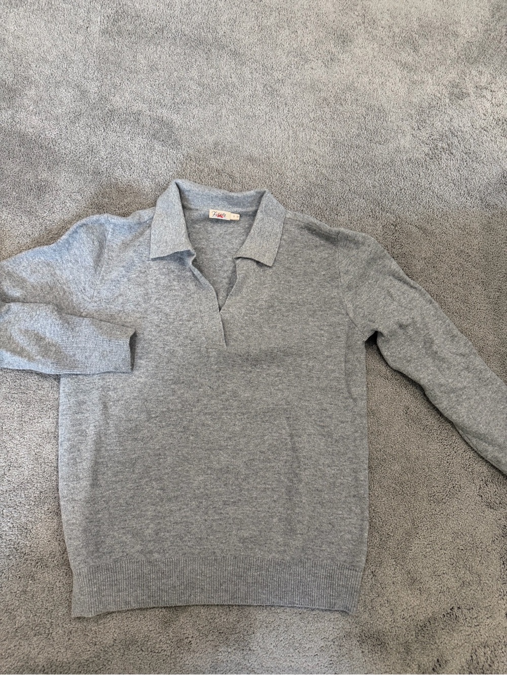 Faherty Light Gray V-Neck Collared Knit Sweater